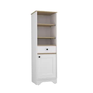 13.8 in. W x 17.3 in. D x 55.7 in. H Light Oak and White Linen Cabinet Storage Cabinet with 5 Shelves and 1 Door