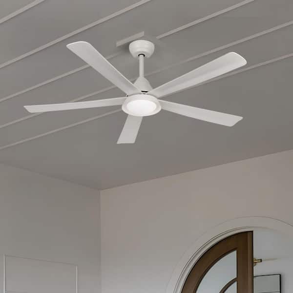 52 in. Smart Indoor Modern White Low Profile Propeller Flush Mount Ceiling Fan with Light Integrated LED with Remote