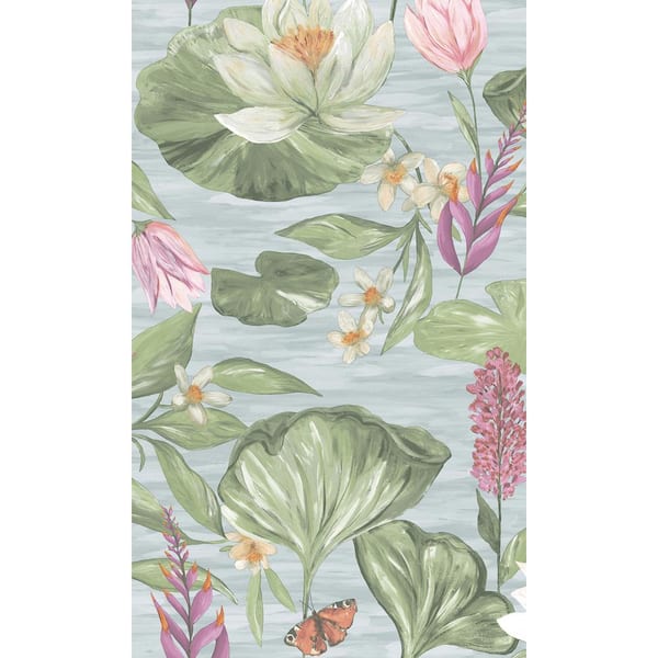 Walls Republic Blue Painted Waterlily Floral Printed Non-Woven Paper Non Pasted Textured Wallpaper 57 Sq. Ft.