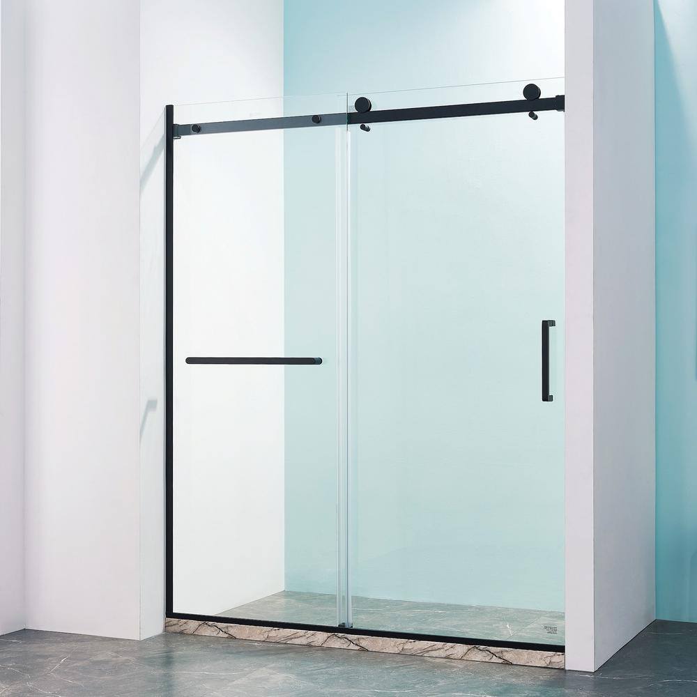 Matte Black Semi-Frameless Sliding Shower Door with Tempered Glass