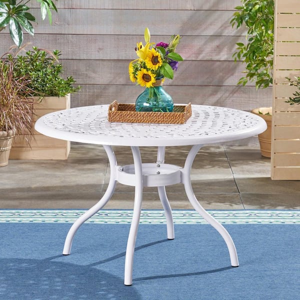 Phoenix White Round Aluminum Outdoor Patio Dining Table