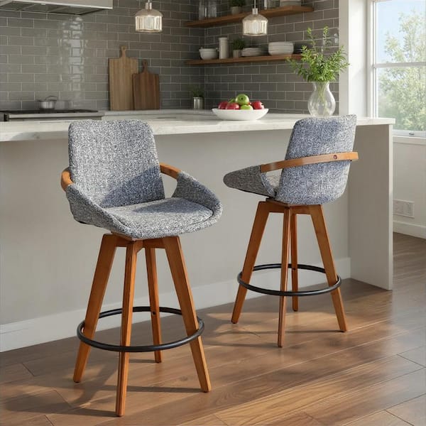 Lumisource Cosmo 26 in. Grey Noise Fabric & Walnut Bamboo Frame