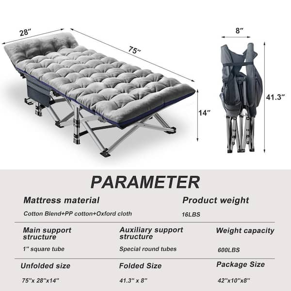BOZTIY Outdoor Indoor Folding Camping Cots for Adults Heavy-Duty cot with  Cotton Pad and Carry Bag K16ZDC-4BLUE - The Home Depot