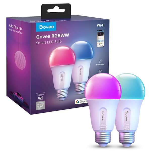 WiFi RGBWW Smart A19 LED Bulb 800LM 60W Eq Dimmable 2 Pack