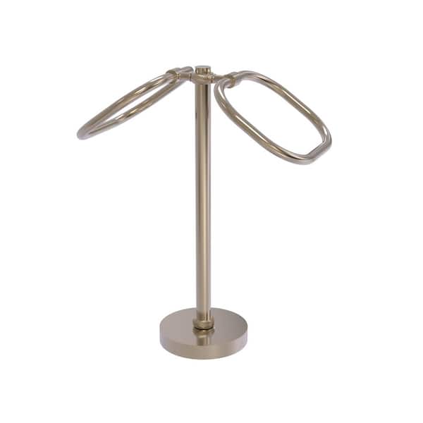 Allied Brass Freestanding 2-Ring Oval Towel Ring with Twisted Accents in Antique Pewter