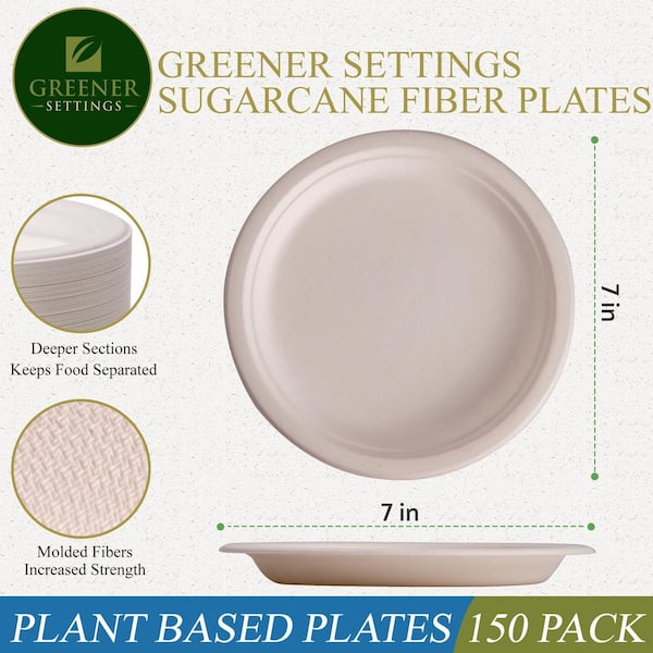 Comfy Package 100% Compostable 9 Inch Heavy-Duty Paper Plates [250 Pack]  Eco-Friendly Disposable Sugarcane Plates