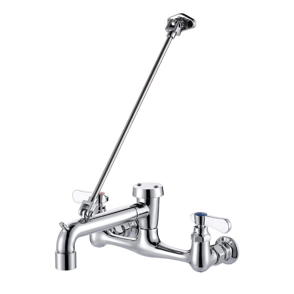 Commercial 2-Handle Wall Mount Mop Sink Faucet with 8 Inch Adjustable Center Utility Faucet in Polished Chrome price history on PriceWatchPro