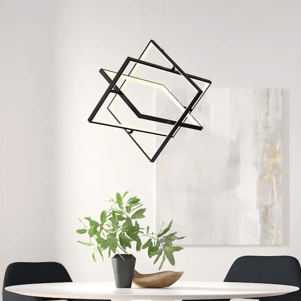 3-Light 19.7 in. Black Modern Geometric Dimmable LED Pendant Dining Kitchen Ceiling Lights Foyer Bedroom Lighting