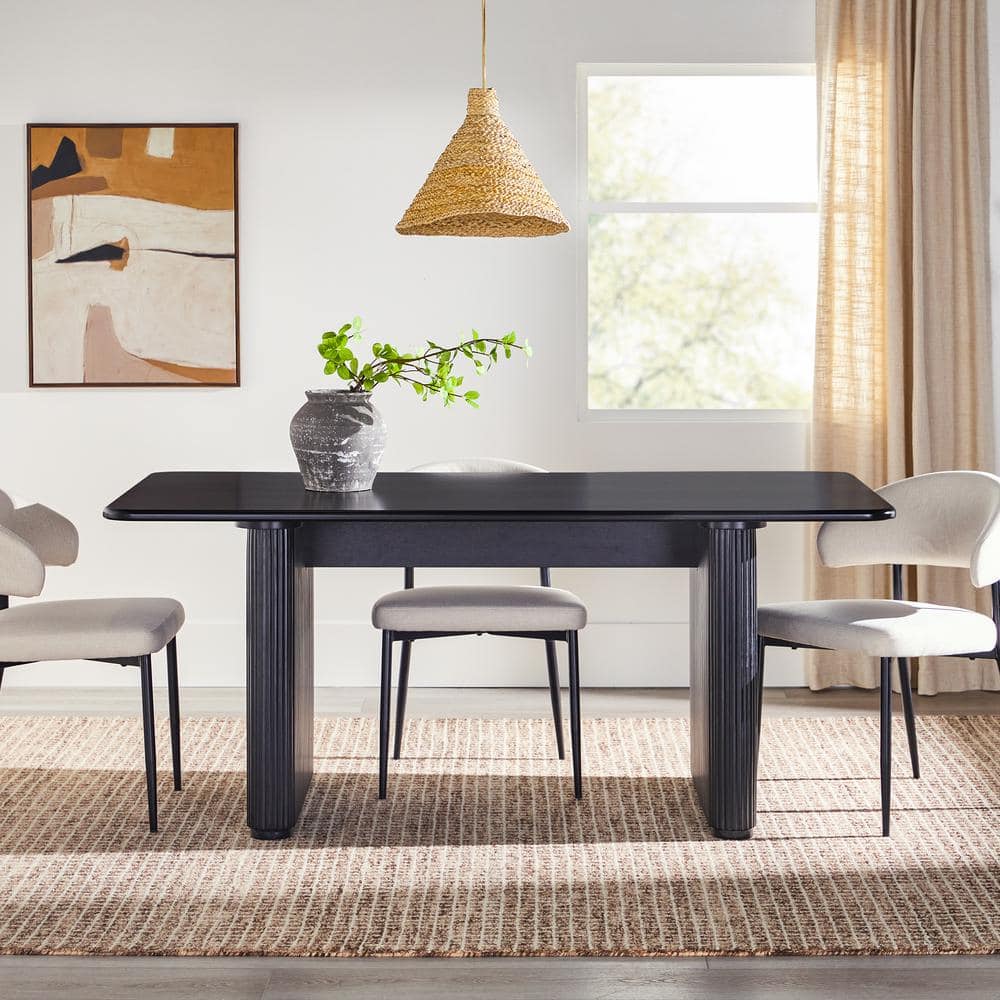 Welwick Designs Modern Black Wood 68 in. Double Pedestal Dining Table ...