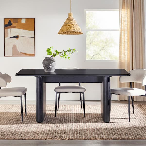 Welwick Designs Modern Black Wood 68 in. Double Pedestal Dining Table, Seats 8