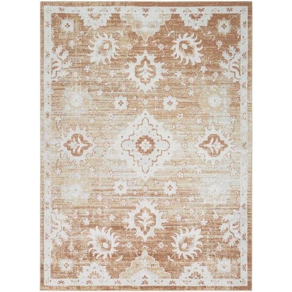 Nourison Astra Machine Washable Copper 7 ft. x 9 ft. Distressed Traditional Area Rug