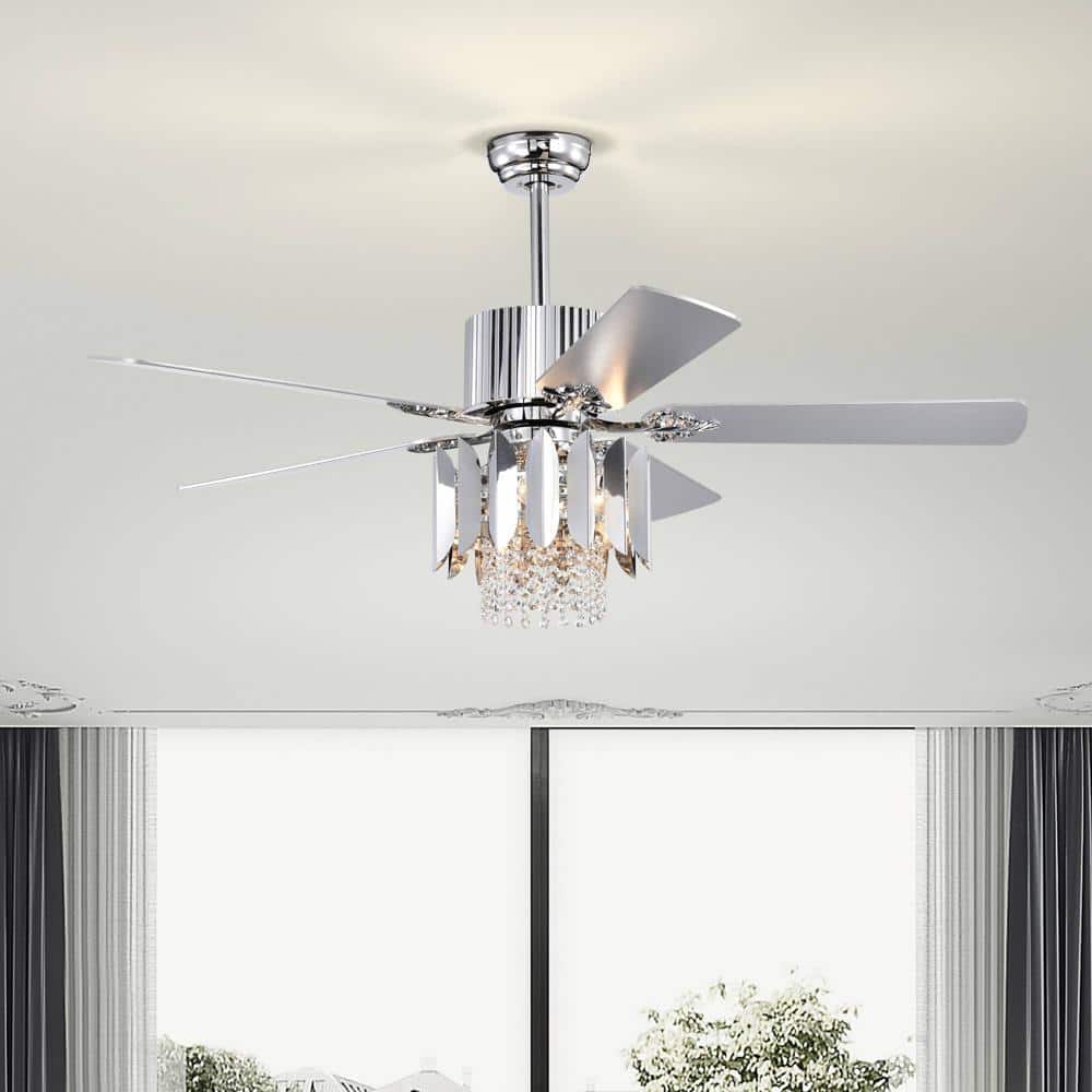 52 in. Smart Indoor Silver Ceiling Fan with Remote, Timer, 3 adjustable Win