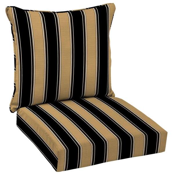Hampton Bay Twilight Stripe with Roux Welted Pillow Back Outdoor Deep Seating Cushion