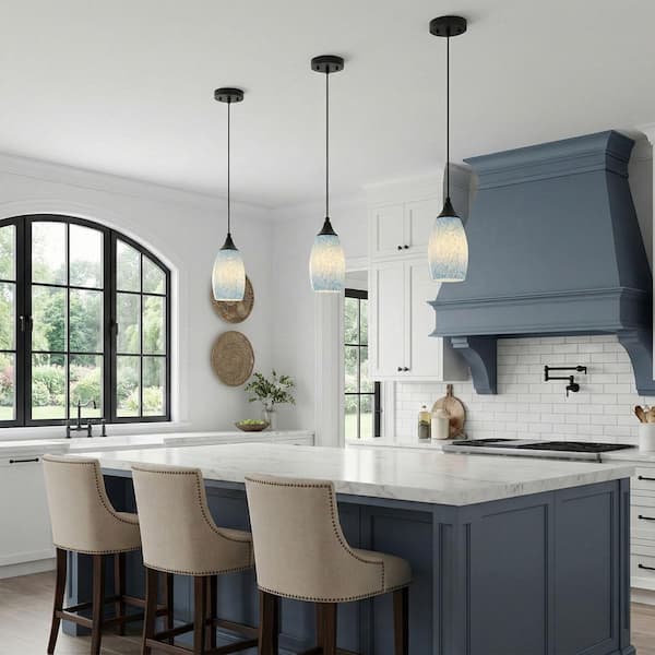 aiwen 4.72 in. 1-Light Kitchen Island Blue White Pendant Light
