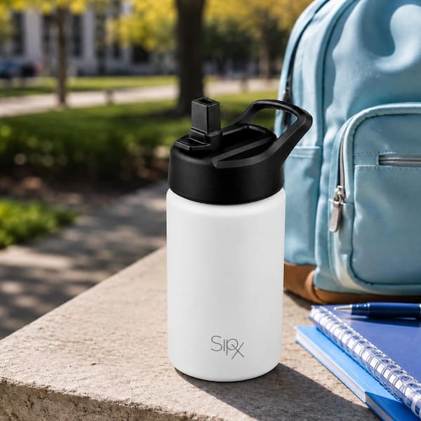12 oz. - White, Stainless Steel, Insulated Water Bottle with Straw