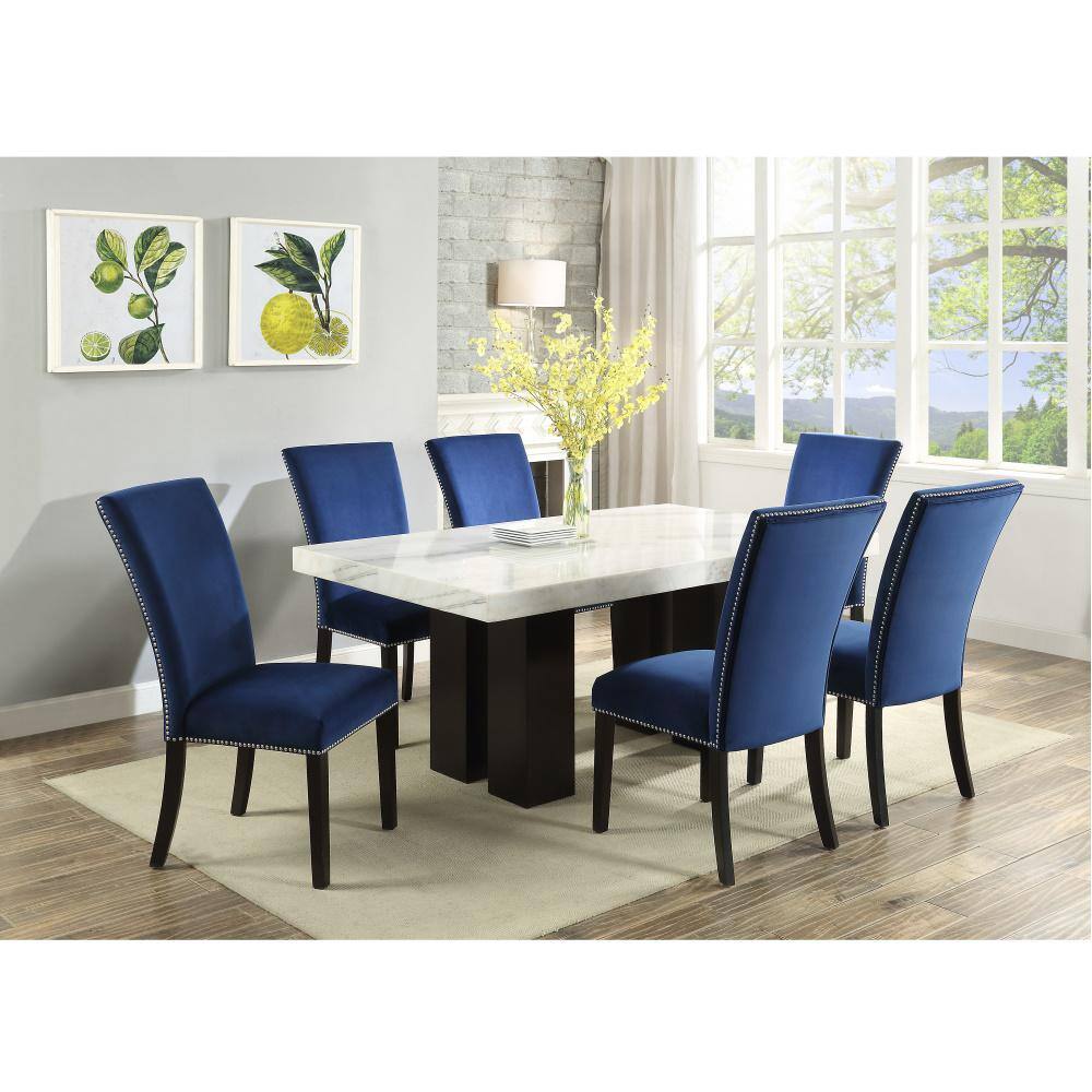 Camila White Marble and Espresso Wood Dining Table