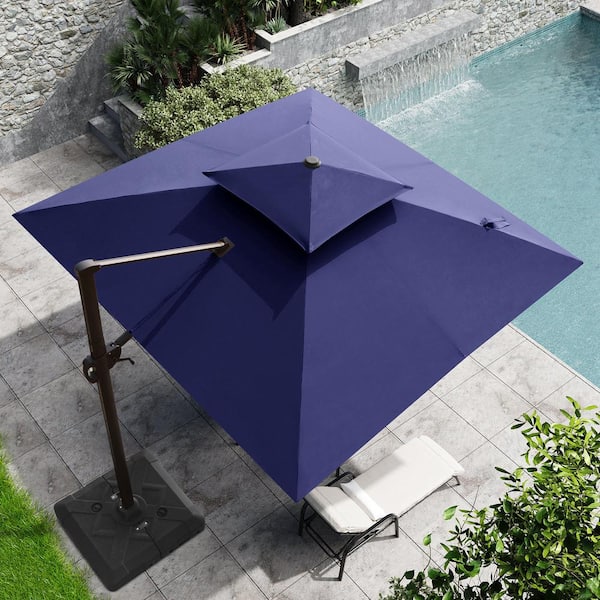 Crestlive Products 10 ft. x 10 ft. Double Top Cantilever Patio Umbrella in Navy Blue