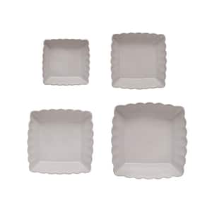 10.37 in. 65 fl. oz Matte White Square Stoneware Serving Bowls with Scalloped Edge (Set of 4)