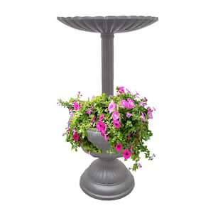 Ornate Round Cast Aluminum Metal 35 in., Grey Birdbath and Planter Vase Combo