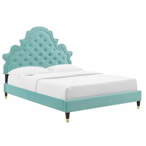 MODWAY Gwyneth Mint Tufted Performance Velvet Queen Platform Bed