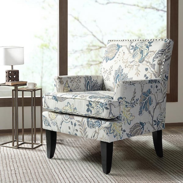 JAYDEN CREATION Herrera Floral Fabric Arm Chair with Nailhead Trim (Set of 1)