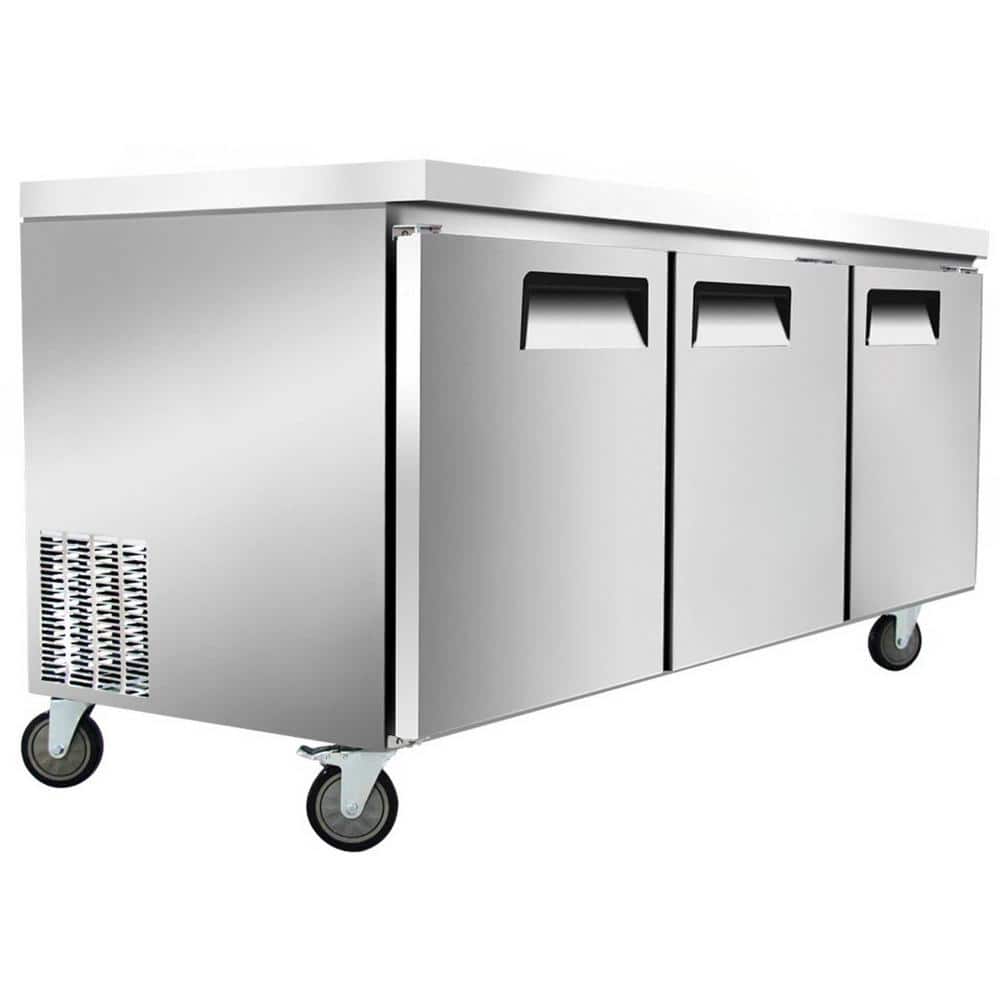 72.5 in. W 20.27 cu. ft. Commercial NSF Undercounter 3 Solid Doors Refrigerator EU72R in Stainless Steel