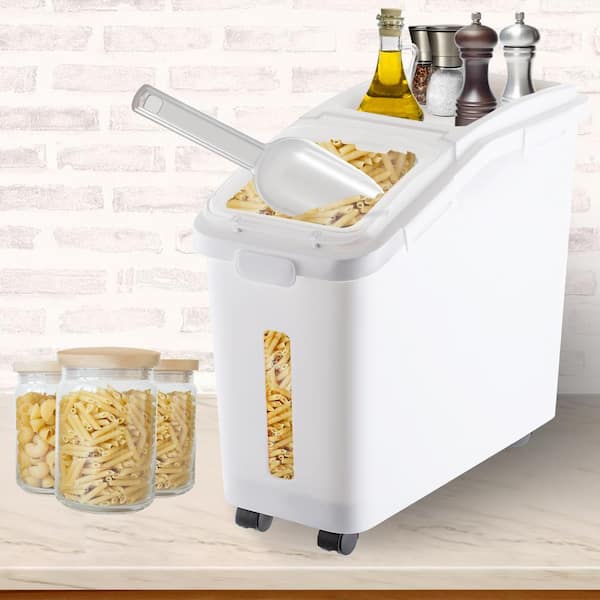 Ingredient Storage Bin 11.4 Gal. Capacity Commercial Shelf-storage Ingredient Bin 280 Cup Flour Bins with Wheels, White