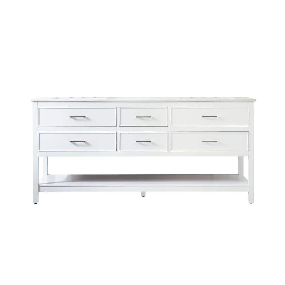 Simply Living 72 in. Double Bathroom Vanity in White with Quartz Vanity Top