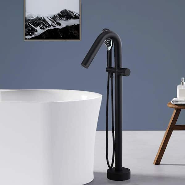 Satico Single-Handle Freedstanding Floor Mounted Tub Faucet with Hand Shower in Matte Black