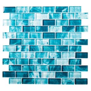 Bluz Rectangle 11.69 in. x 11.75 in. Matte Azul Blue Glass Mosaic Tile Sample
