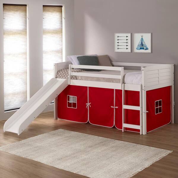 White Twin Louver Low Loft Bed With, Kid Bunk Bed Slide