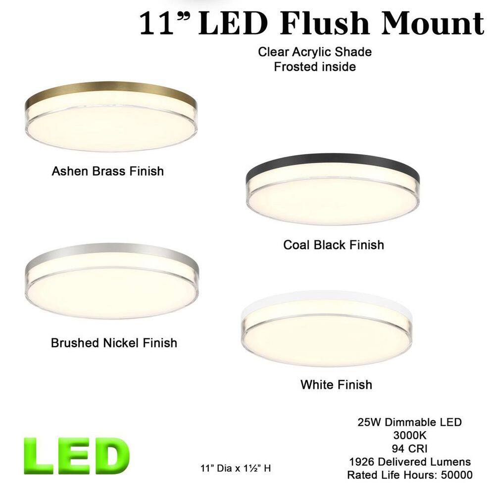 11-Inch Brushed Nickel LED Flush Mount Light with Acrylic Shade
