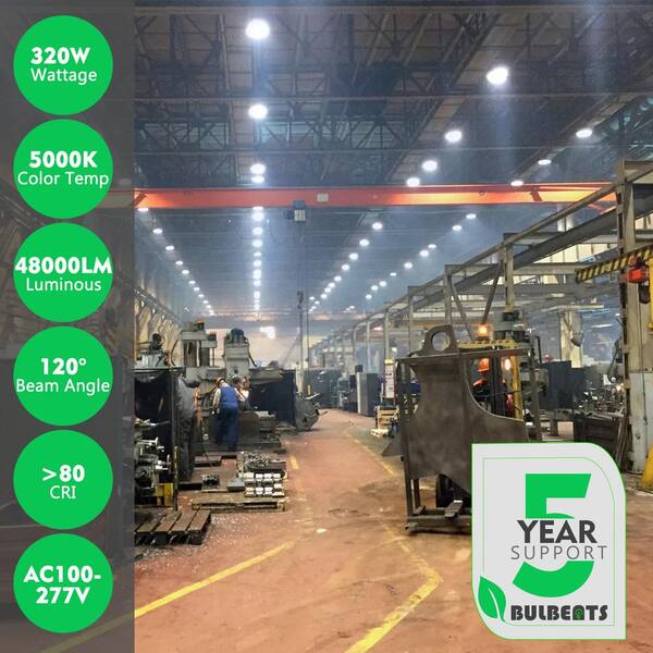 bulbeats 6Pack of 320-Watt LED High Bay Light 48000LM High Bay LED Shop Lights AC100-277V Commercial Bay Lighting for Warehouse