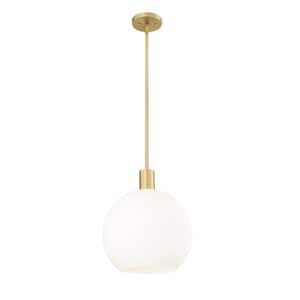 Margo 13.75 in. 1-Light Bubble Pendant Olde Brass with White Glass Shade