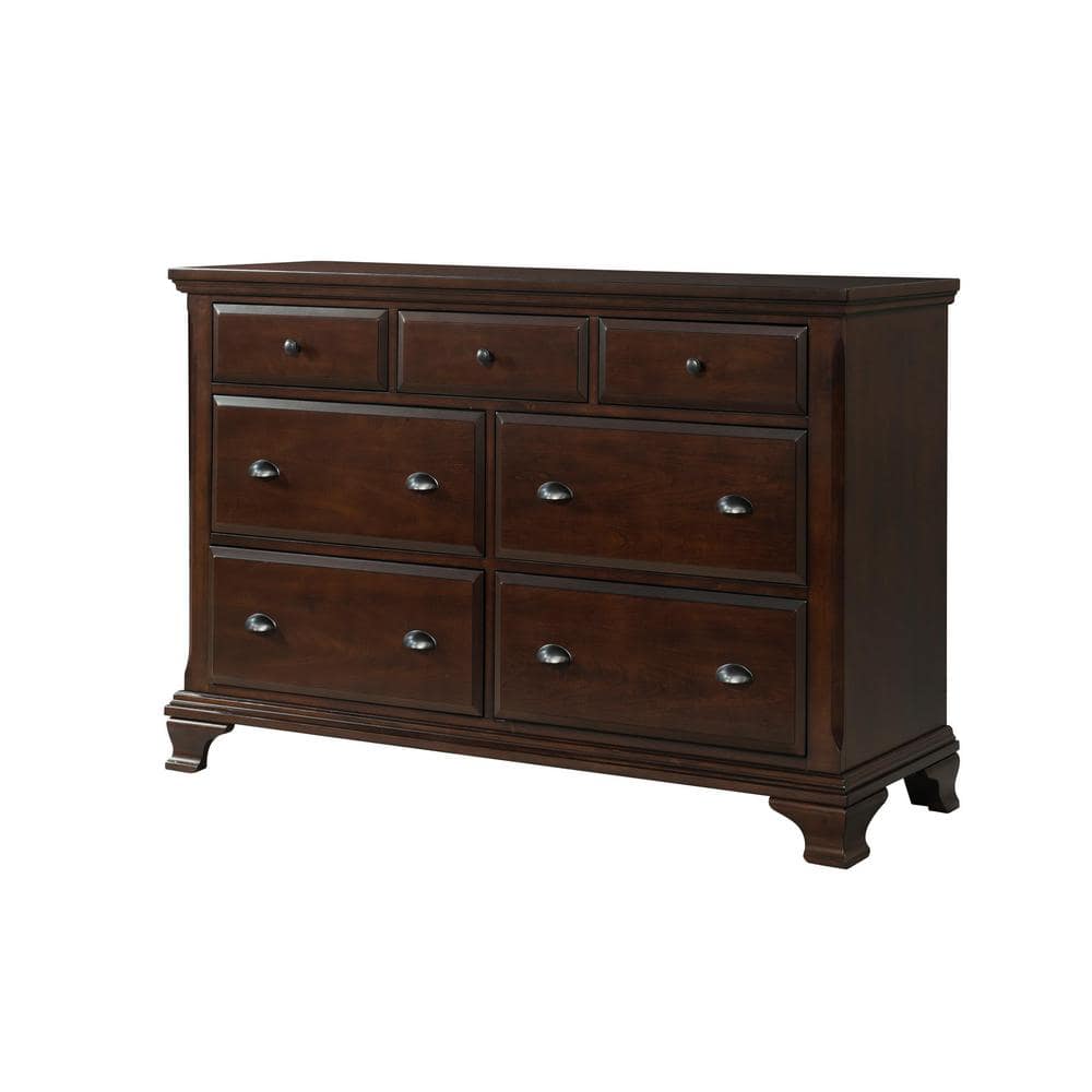 Cherry Brown 7-Drawer Traditional Dresser with Felt Lined Drawer