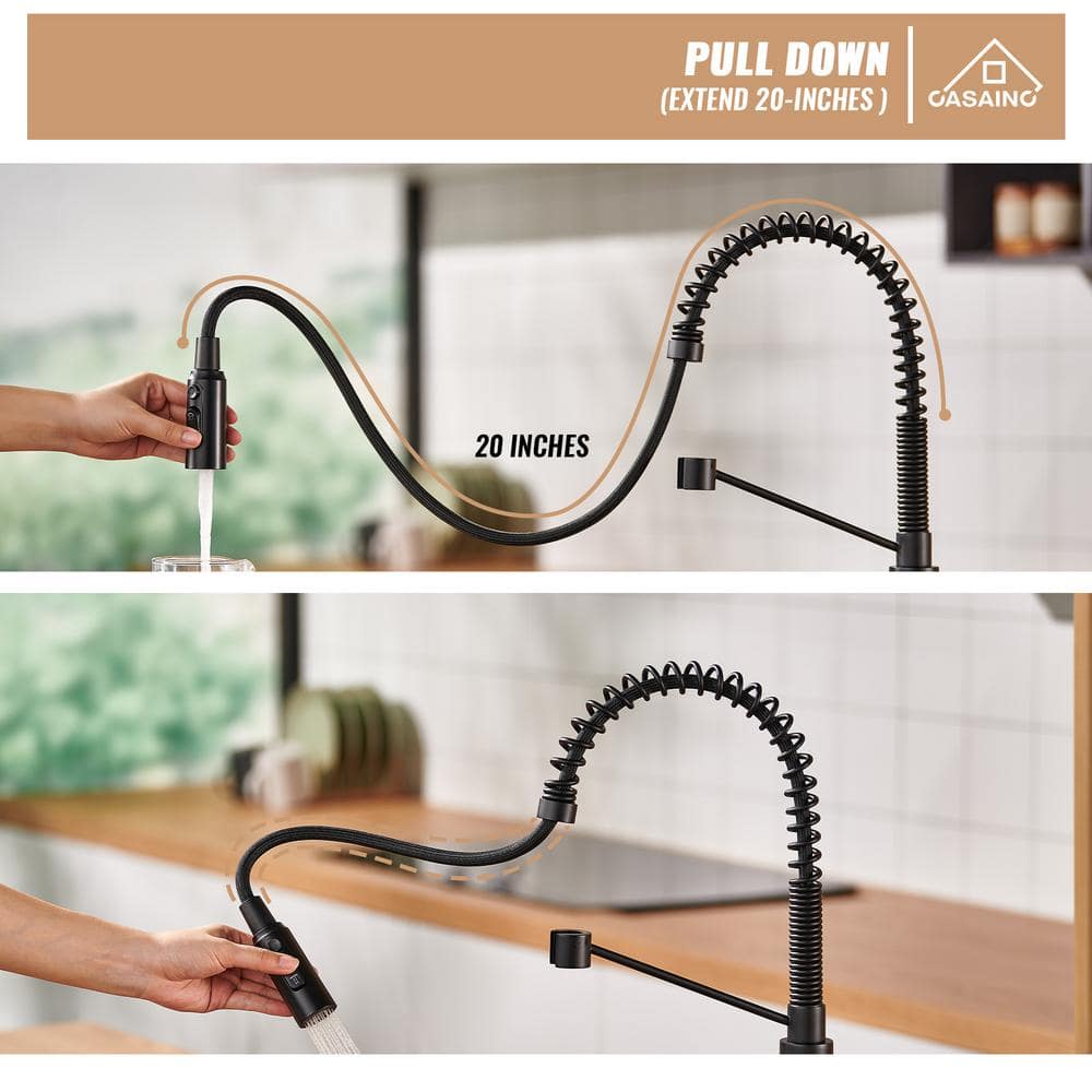 Matte Black Stainless Steel Pull Down Kitchen Faucet with Deck Plate