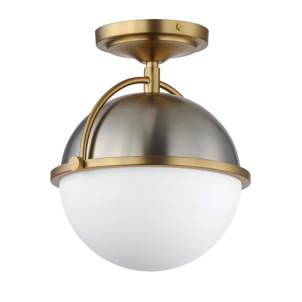 Satin Nickel and Brass Globe Semi-Flush Mount Light