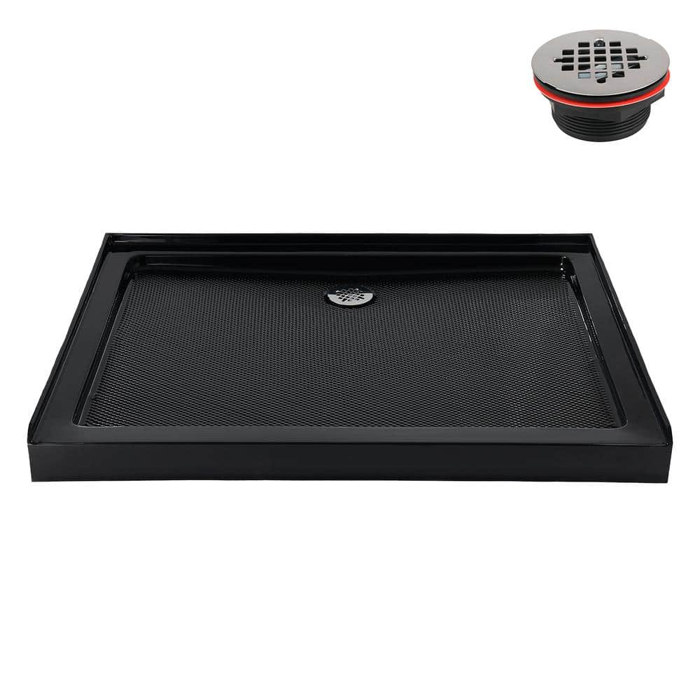 48 in. L x 36 in. W Alcove Acrylic Shower Pan Base in Glossy Black with Center Drain, Drain Included price history on PriceWatchPro