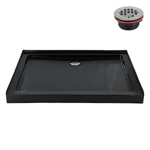 NT-2122-48BL-AL 48 in. x 36 in. Alcove Acrylic Shower Pan Base in Glossy Black with Center Drain, ABS Drain Included