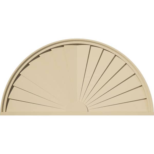 Ekena Millwork 48 in. W x 24 in. H x 2 in. P Half Round Sunburst Signature Urethane Pediment, Primed Tan