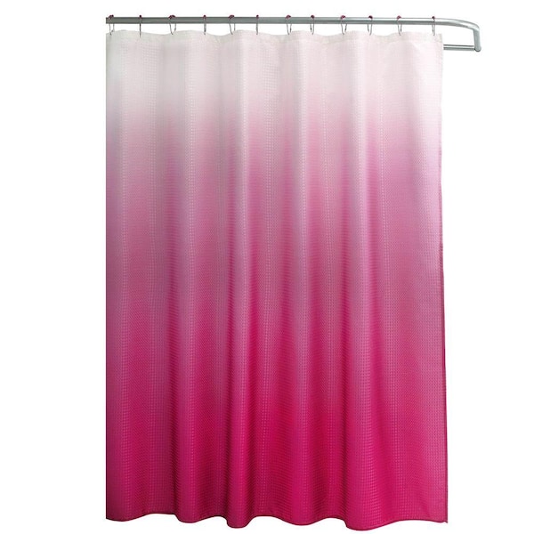 Creative Home Ideas Ombre Fuchsia 70 in. x 72 in. Texture Printed Shower Curtain Set with Beaded Rings