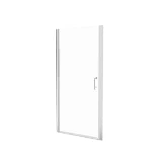 34 In. W x 72 In. H Pivot Semi-Frameless Shower Door in Brushed Nickel with Clear Glass