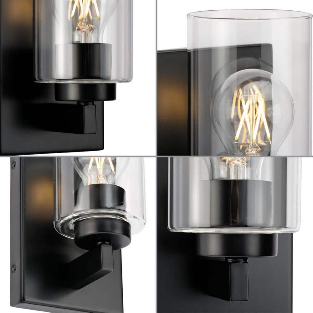 Matte Black Steel Cylinder Vanity Light with Clear Glass Shade