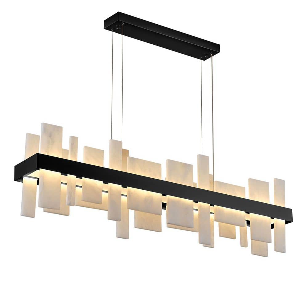 Modern Alabaster 47 in. 1-Light Dimmable Integrated LED Black Linear Chandelier for Dining Room, Kitchen Island price history on PriceWatchPro