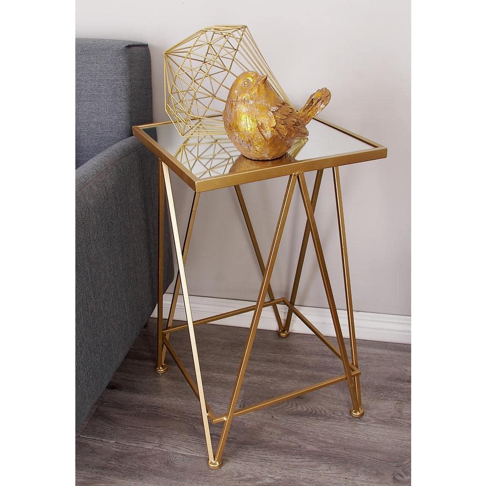 Sleek Gold Metal and Mirrored Glass Square Accent Table Set