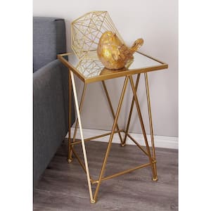 15 in. Gold Square Mirrored End Table with 2-Pieces
