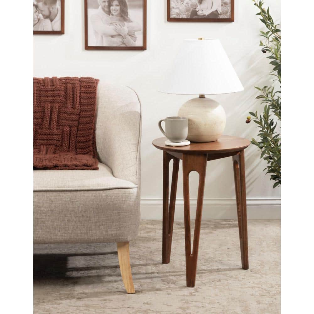 Walnut Brown Round Mango Wood Accent Table with Hairpin Legs