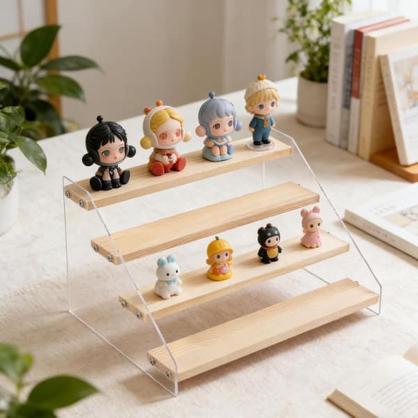 Wudkey 4-Tier Brown Wood & Acrylic Cake Stand, Wooden Trading Card Display  Stand Riser Shelf for Magnetic Holders Graded Cards GI4Q21_6 - The Home  Depot