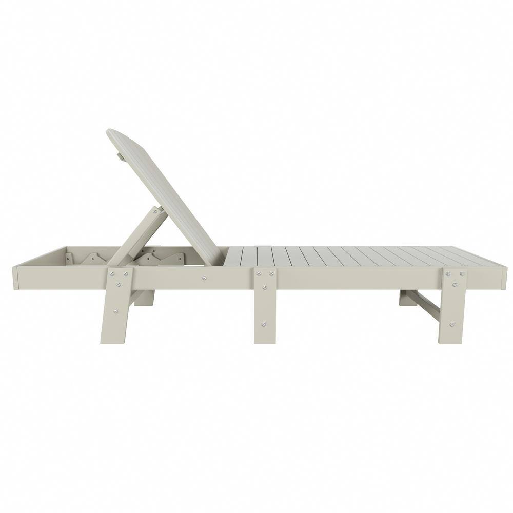 Sand HDPE Plastic Adjustable Reclining Chaise Lounge with Side Table