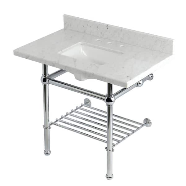 Kingston Brass Templeton 36 in. Marble Console Sink with Brass Legs in Carrara Marble Polished Chrome